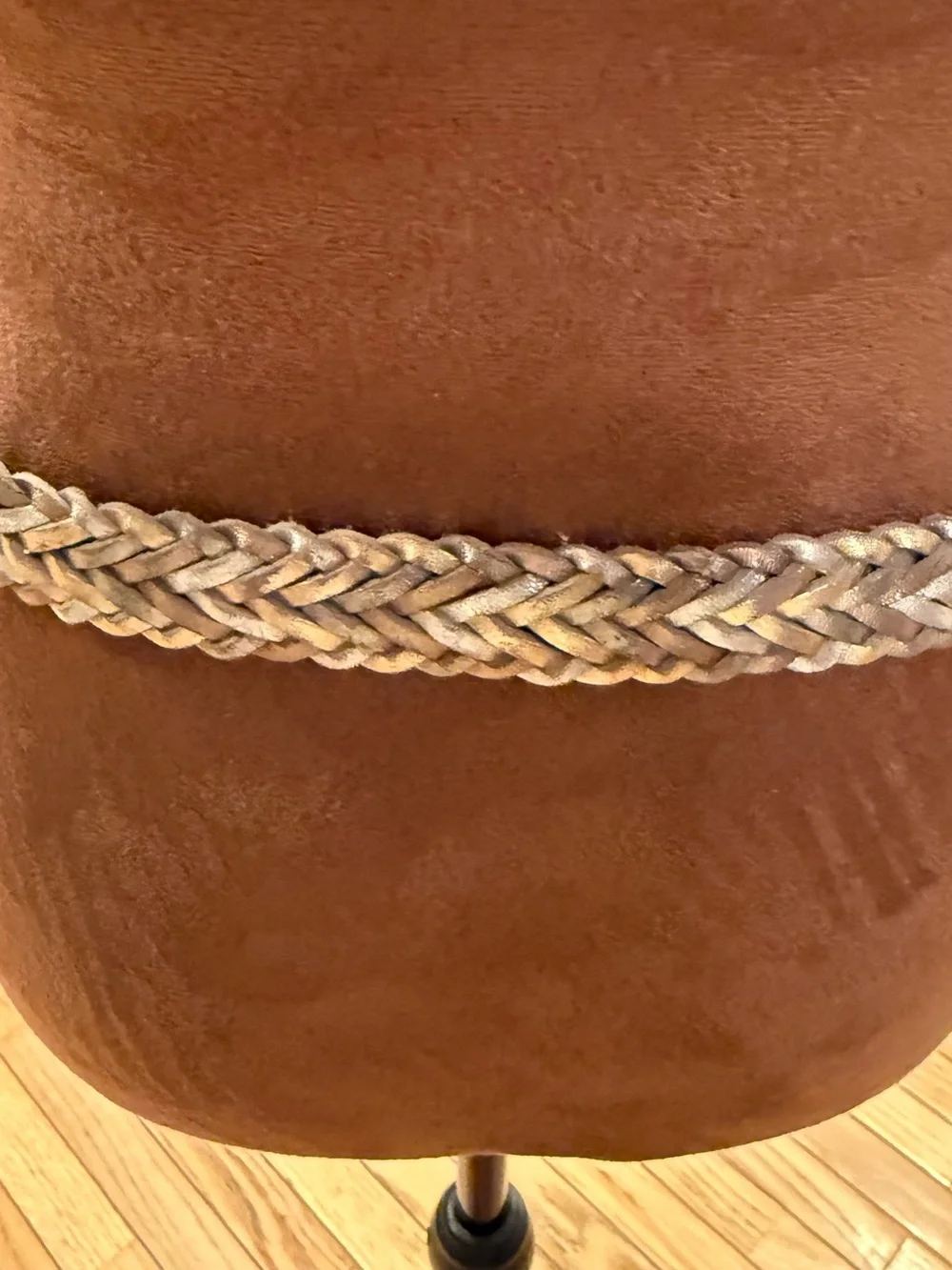Braided Metallic Gold Silver Rose Gold Leather Waist Belt Size L